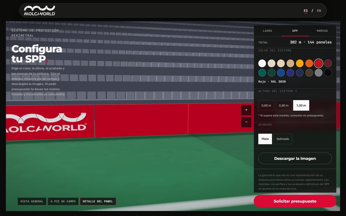 Detalle de un panel del SPP con el logotipo de MolcaWorld, en la vista Detalle del panel del configurador