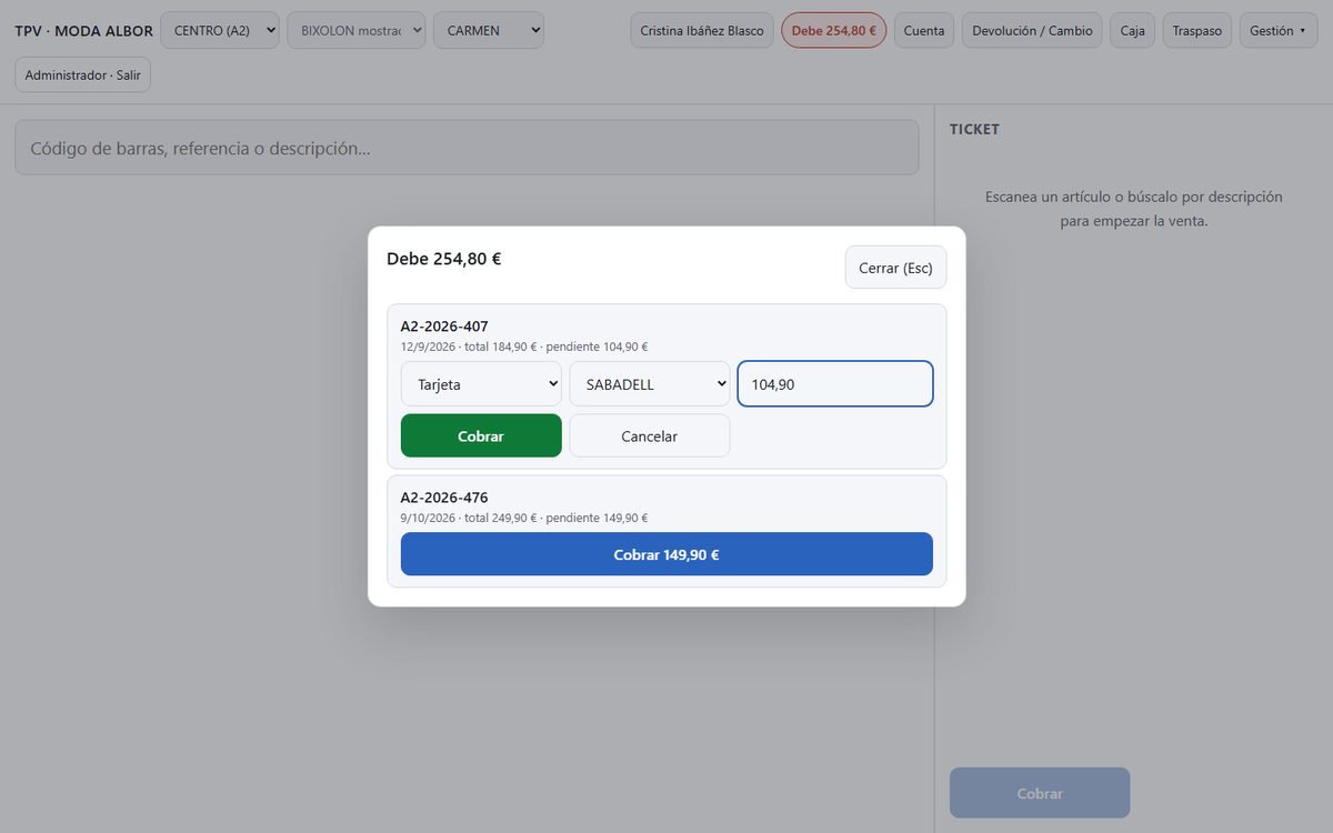 La cuenta del cliente desde el mostrador: lo pendiente y el cobro de un plazo.